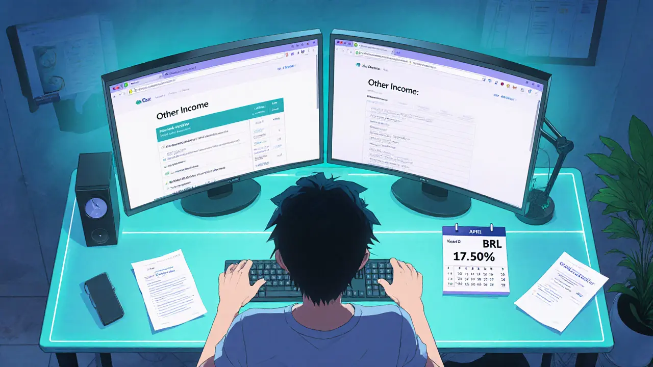 Home office with eCac portal and Koinly calculator showing crypto tax.