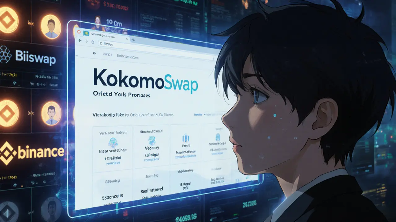 A trader shocked as a fake exchange glows coldly while real platforms shine safely behind them.