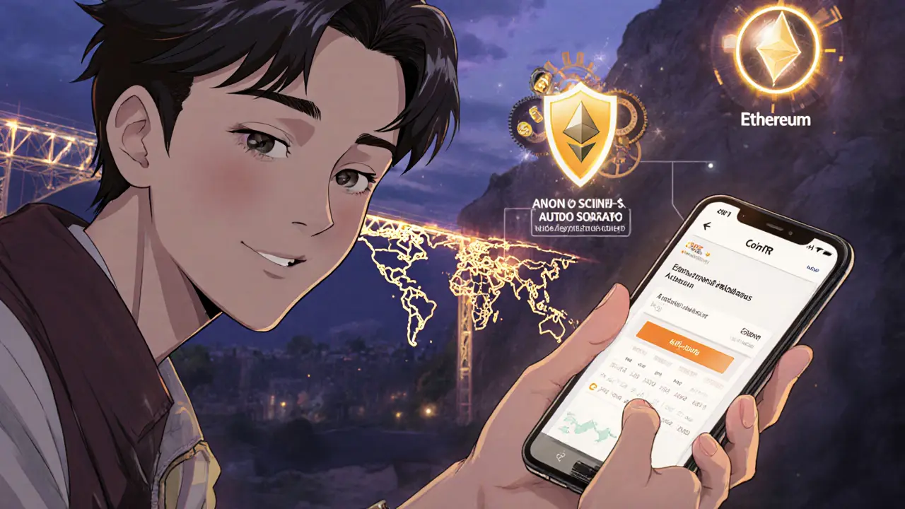 A Turkish user completing a TRY bank transfer with a glowing Trends Map and Auto-Invest gears in the background, anime style.