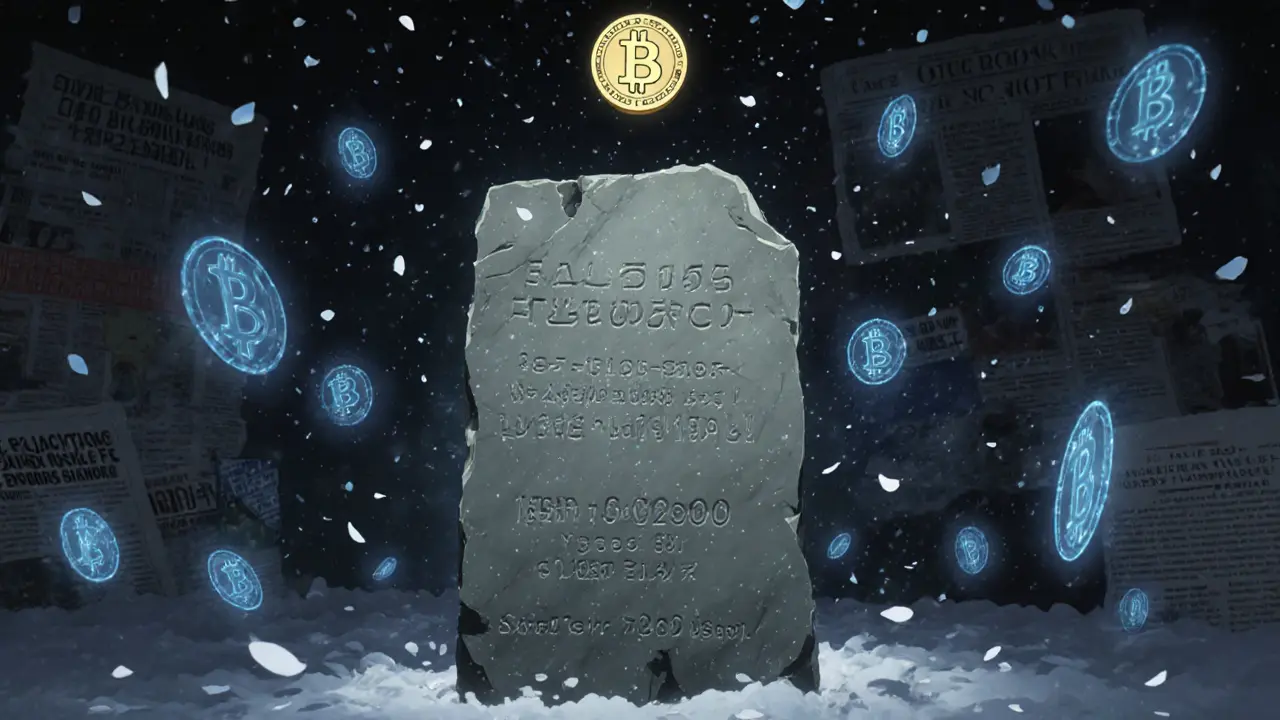 An ancient digital tablet with the genesis block hash floats in a void, surrounded by glowing Bitcoin nodes and a sacred unspendable coin.
