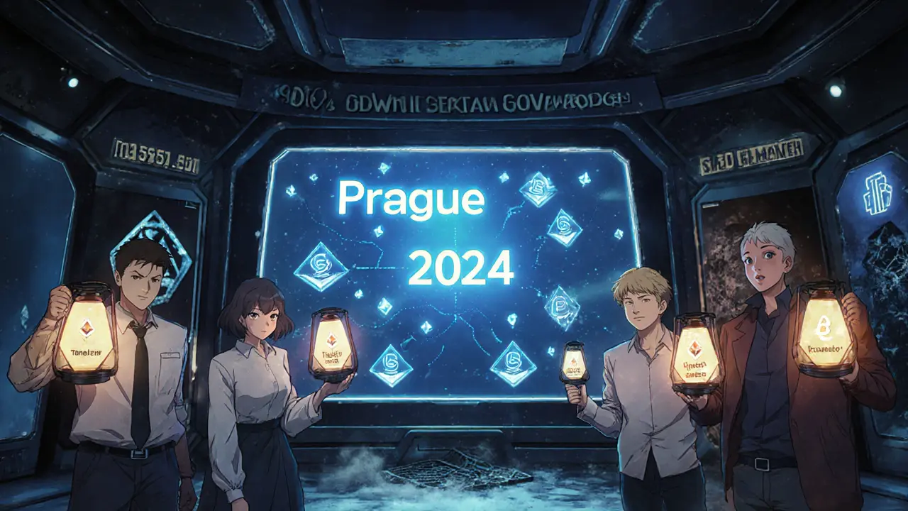 Futuristic command center with glowing Ethereum roadmap and fading legacy chain in background.