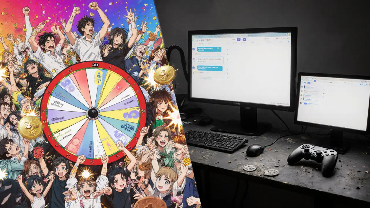 Split scene: lively 2021 crypto gamers vs. silent, empty screens years later.