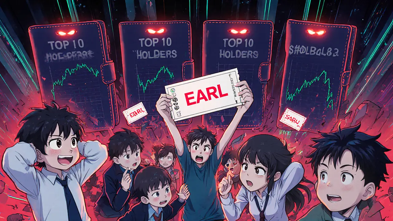 Traders in a chaotic Solana DEX as giant wallets drain liquidity, one holds a  lottery ticket.