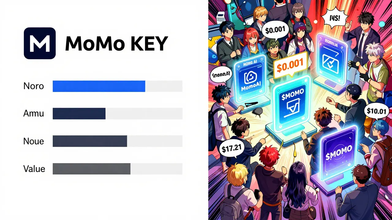 Split scene: quiet real KEY token data vs chaotic fake airdrop sites with confused users.