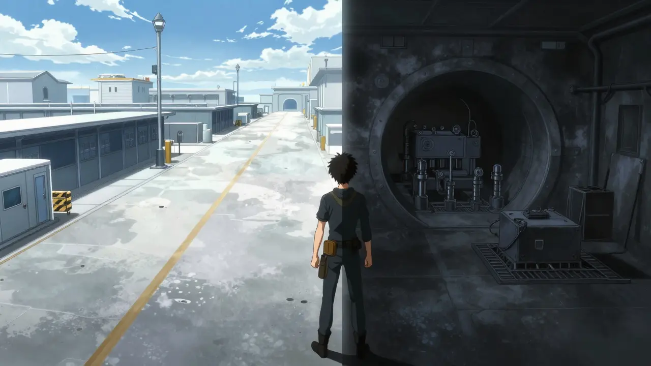 Anime character deciding between regulated and underground mining options.