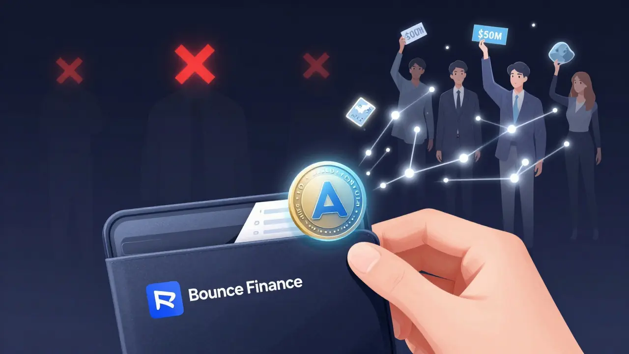 MetaMask wallet connecting to Bounce Finance as AUCTION token transforms into auction types and voting symbols.