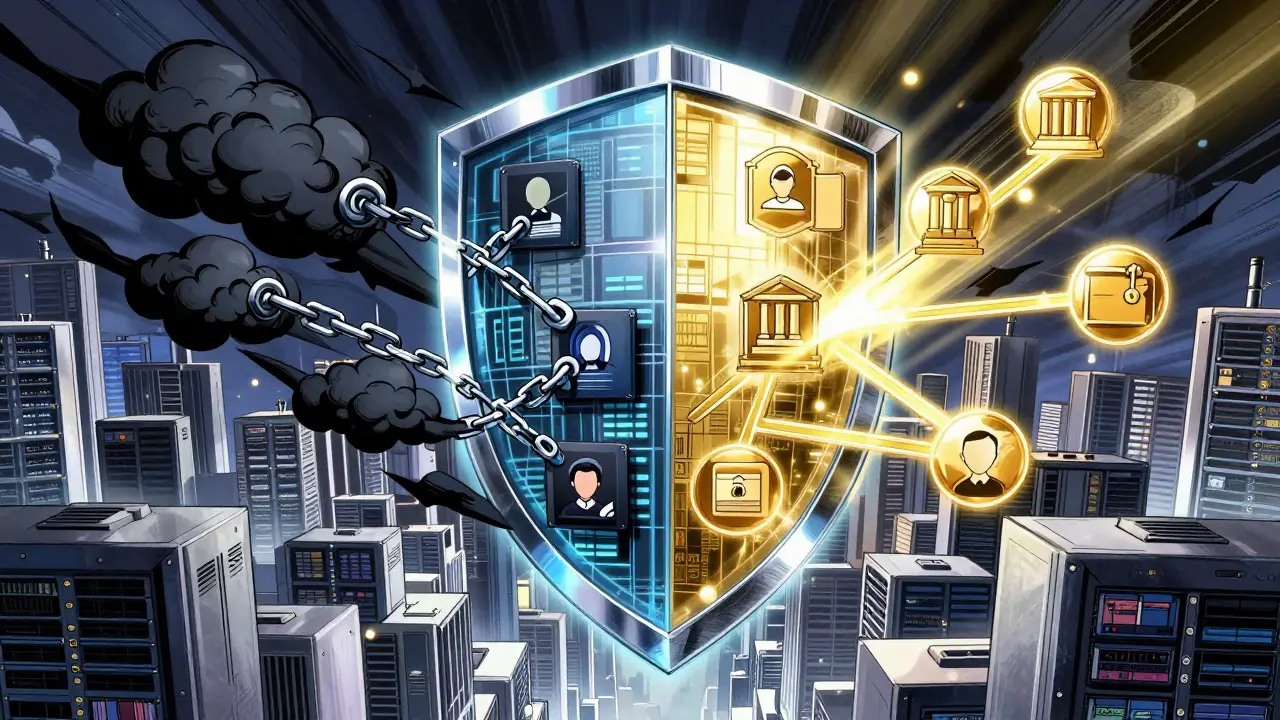 Regulatory shield blocks dark clouds with golden paths in manga art.