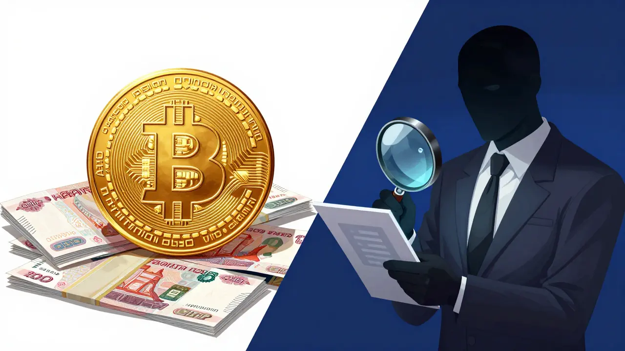 Anime style depiction of Bitcoin as a digital asset next to Russian Rubles