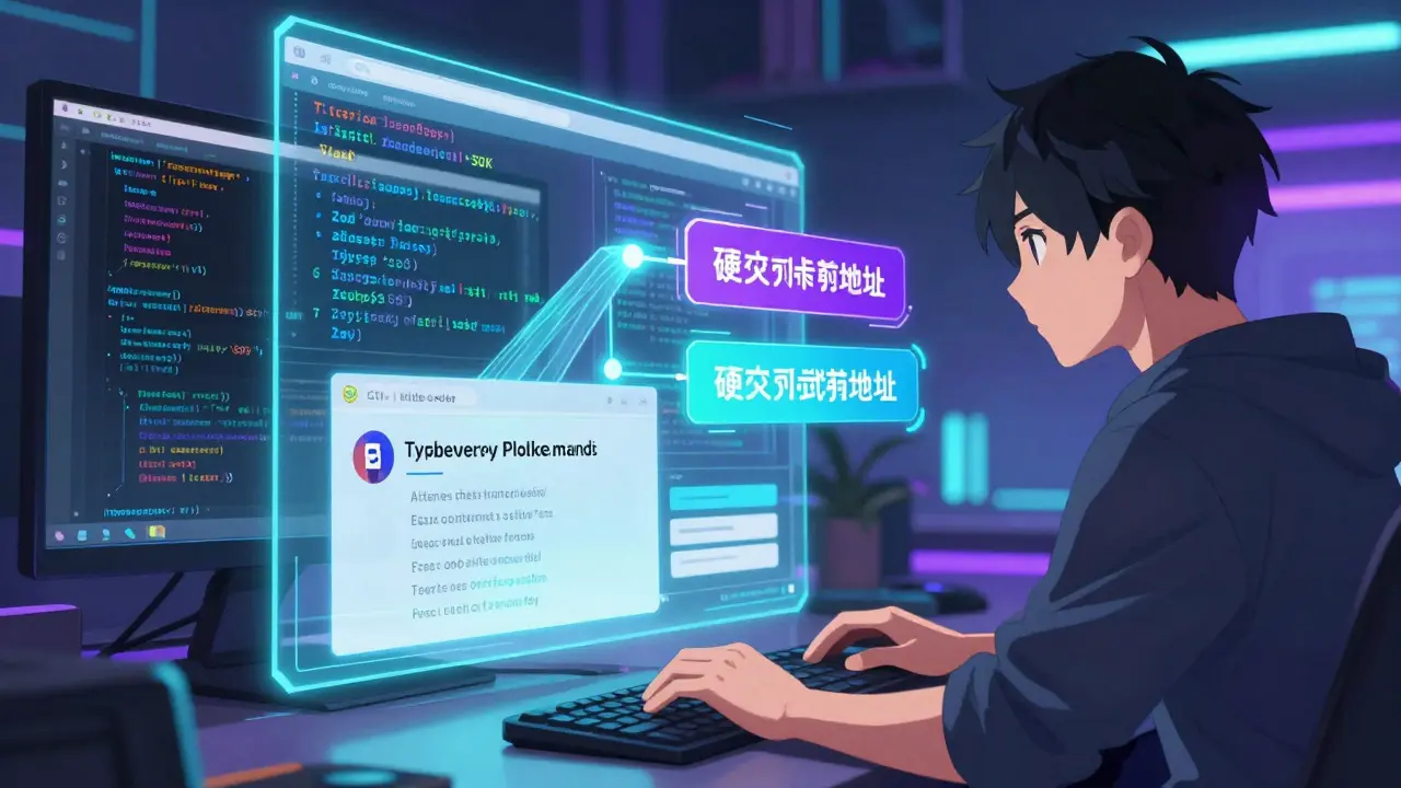 AI assistant verifying secure payment addresses in a holographic interface