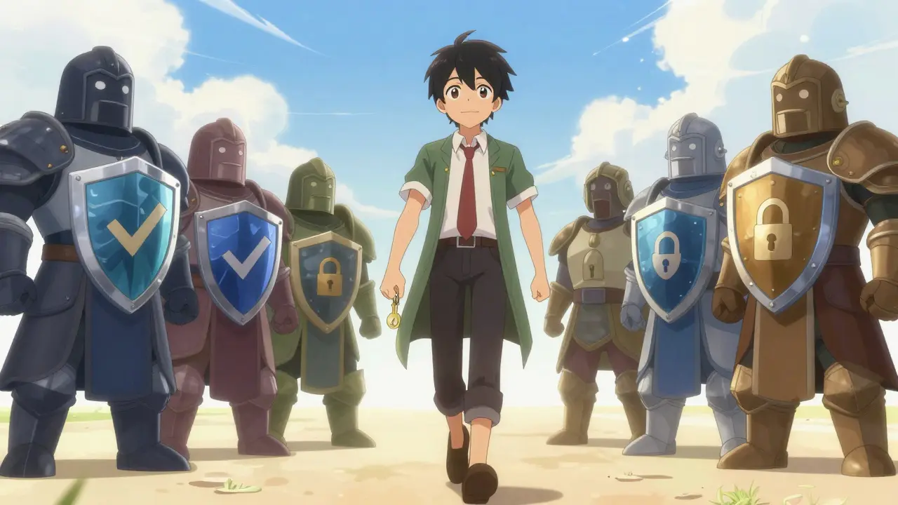Anime character choosing safe, transparent crypto exchanges over risky ones
