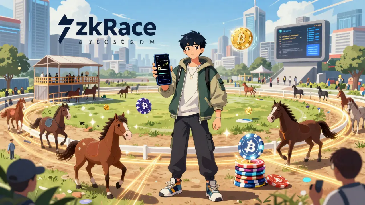 Anime character in futuristic city with gaming and crypto utility elements