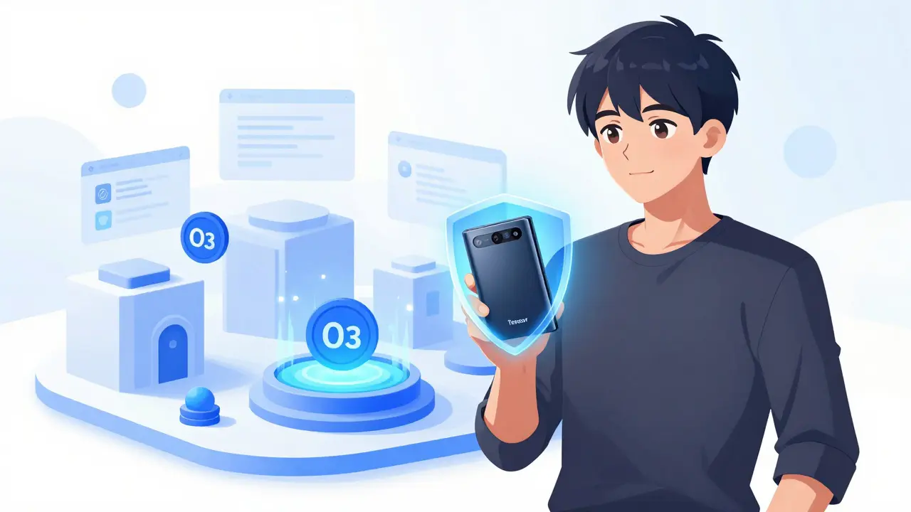 Anime hero securing tokens with hardware wallet safely