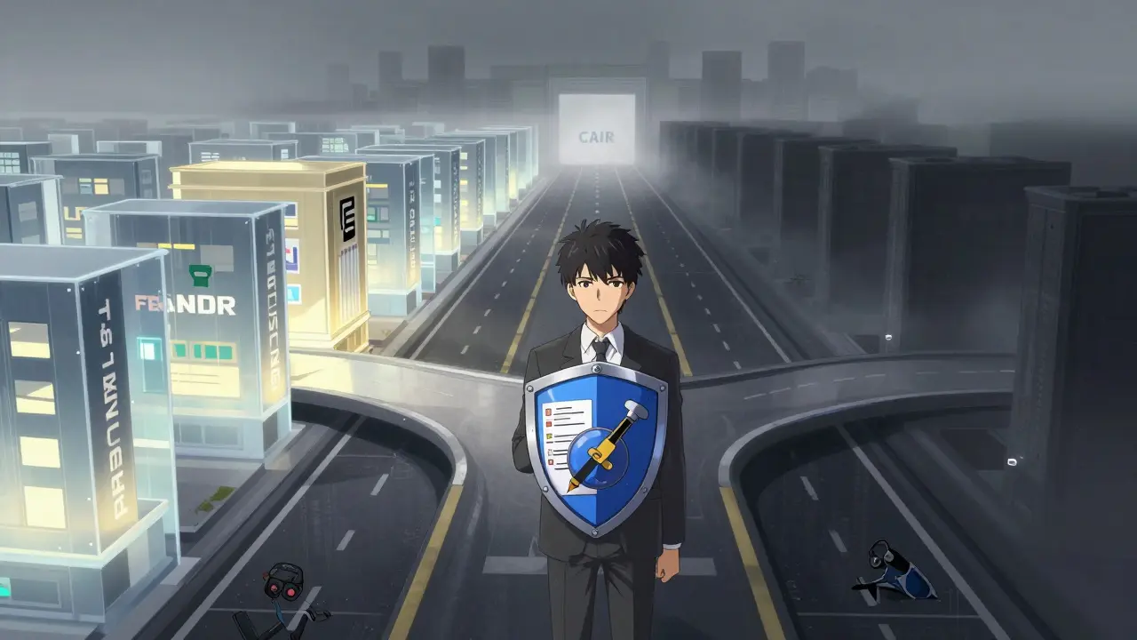 Anime investor choosing between safe established coins and a risky, shadowy unknown token path.