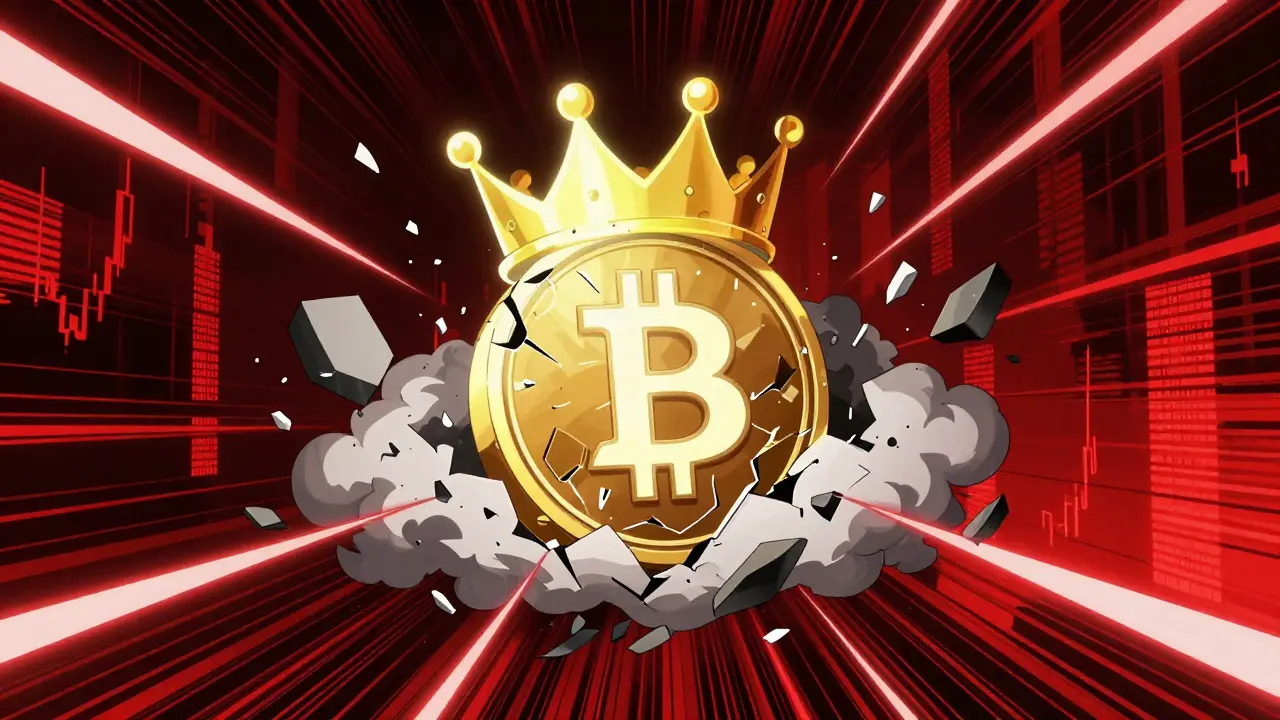 Shattered crown symbolizing crypto token crash