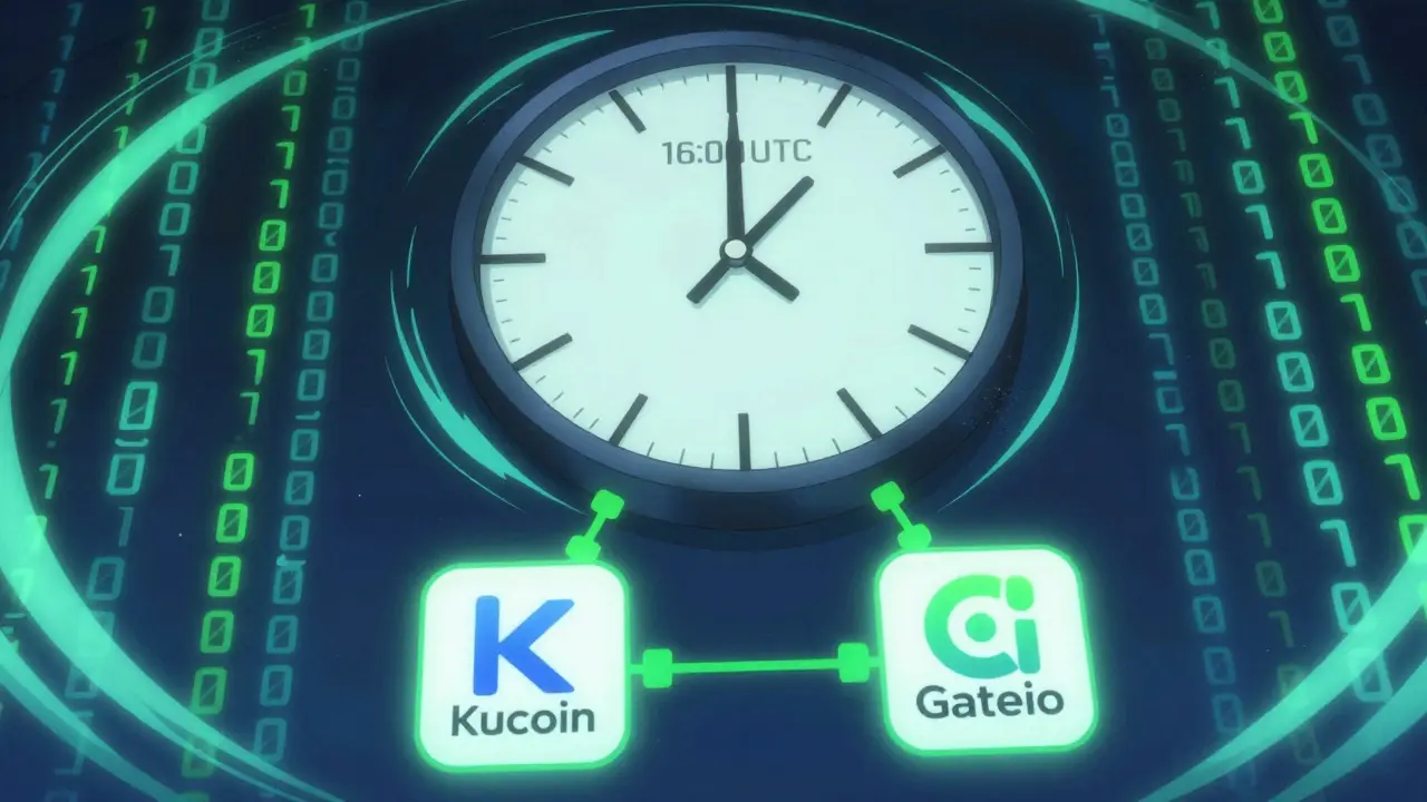 Stylized clock showing snapshot time with exchange connections in anime style