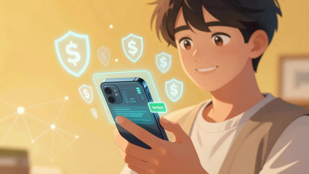User controlling personal data via a holographic digital wallet in anime style.