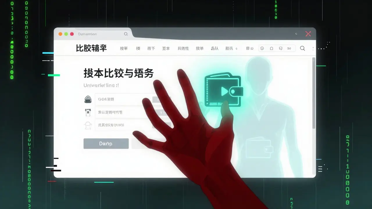 Anime art of a phishing scam stealing a digital wallet through a fake website