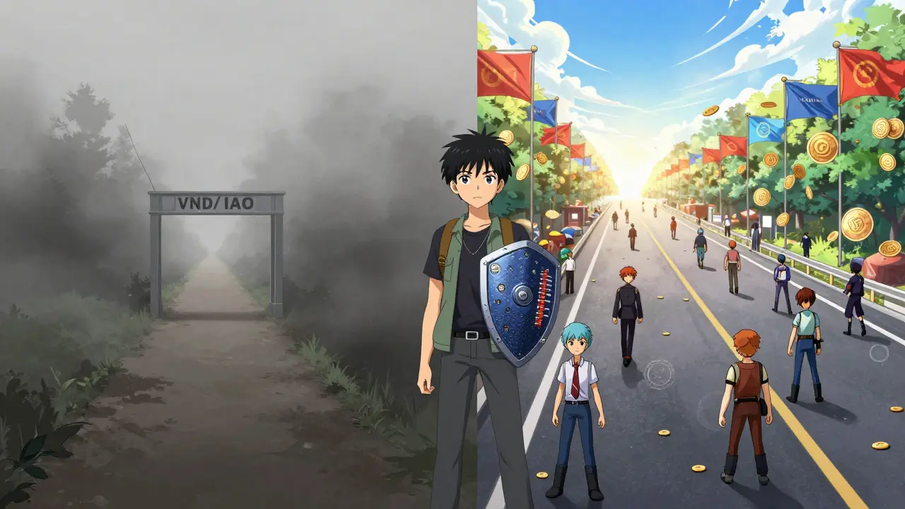 Anime character choosing between a niche exchange path and a major global highway.