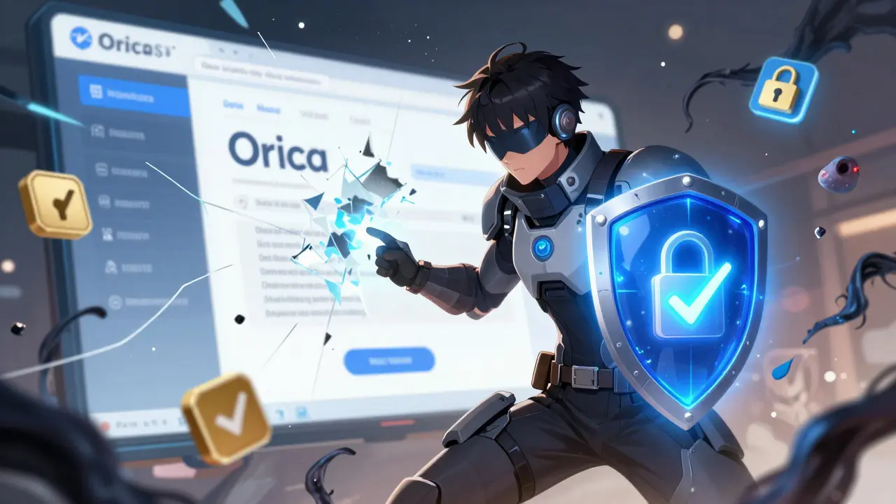 Anime character securing crypto wallet by blocking malicious contracts and fake airdrop sites