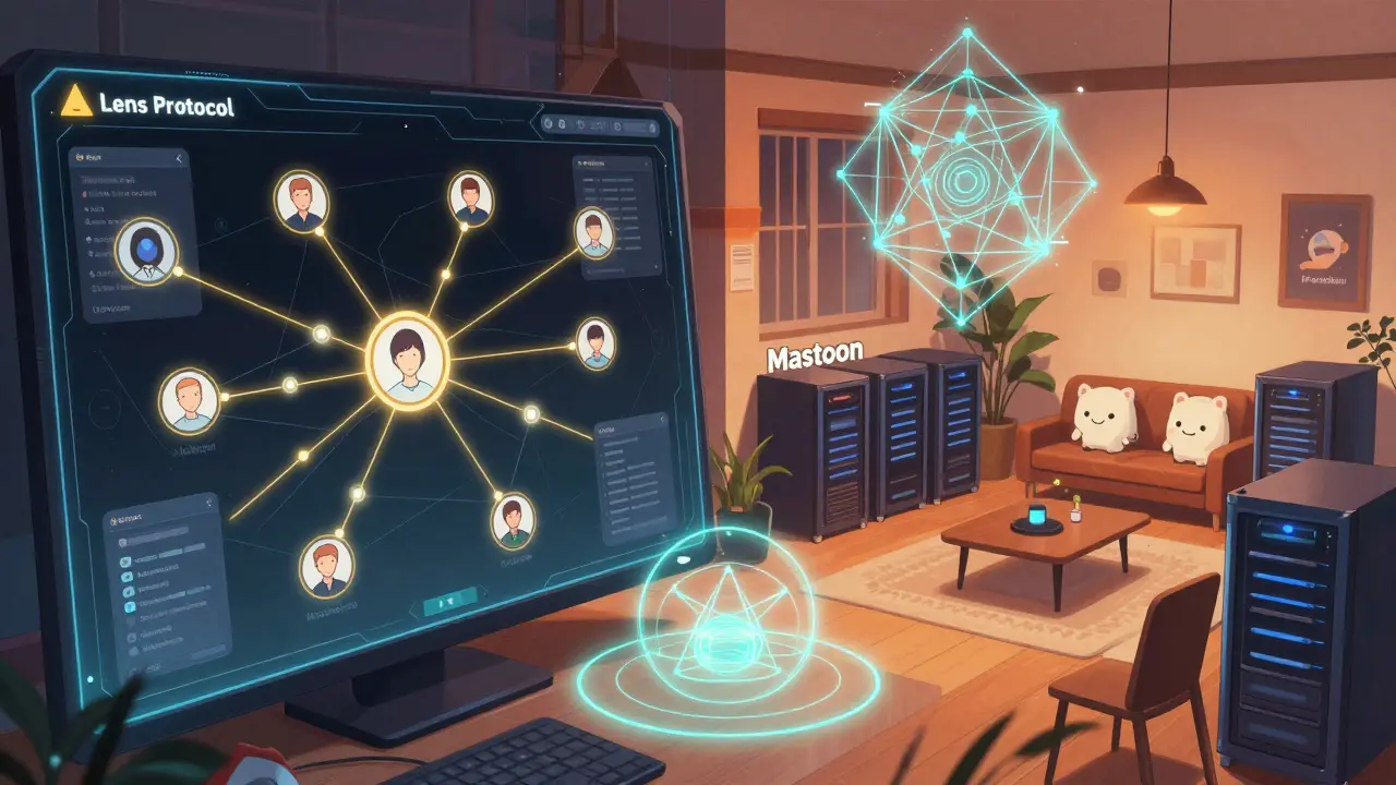 Anime concept art showing interconnected social graphs and server instances