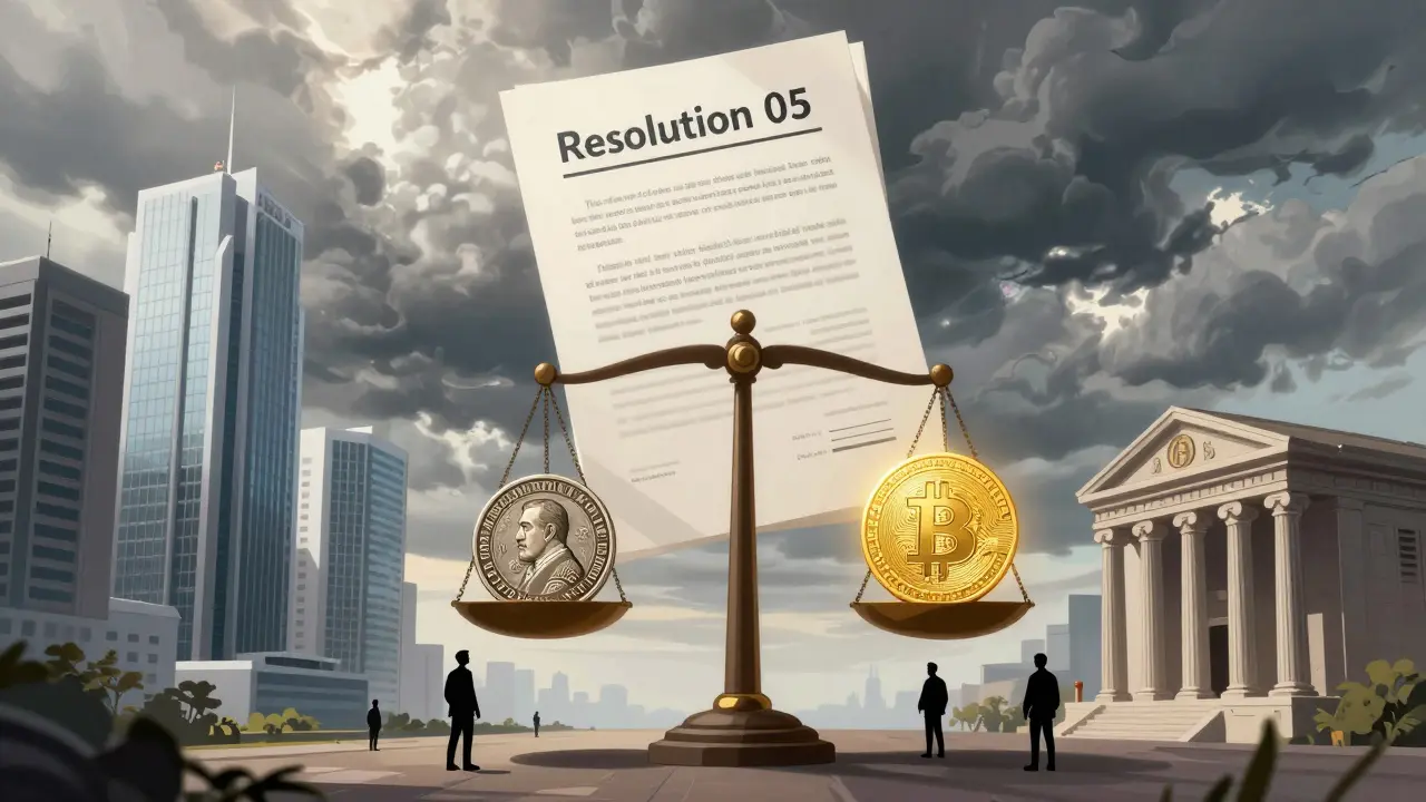 Conceptual art of crypto regulation balancing local currency and digital assets