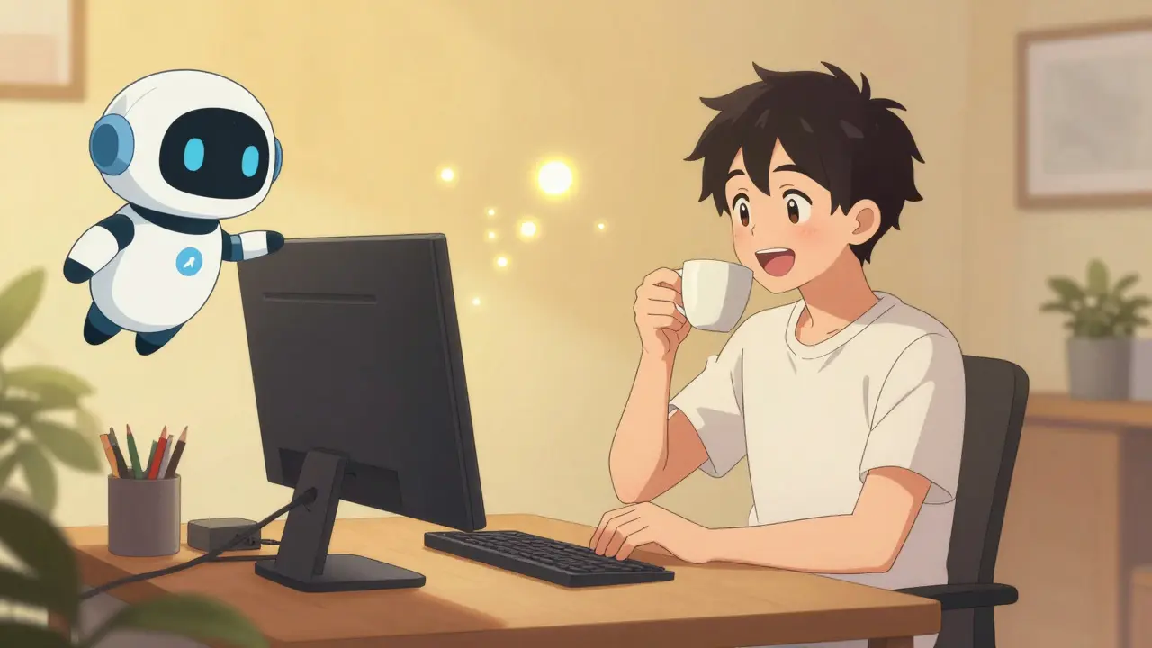 Cute anime scene of passive earning through browser data collection