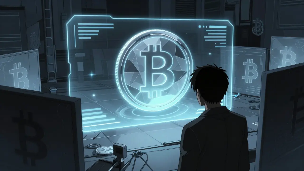 Futuristic digital ruble interface blocking private crypto