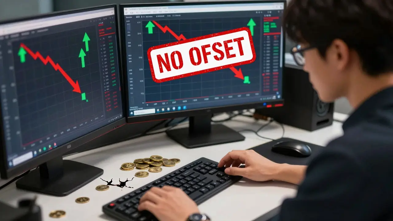 Investor analyzing crypto tax rules with unoffsettable losses displayed on screens