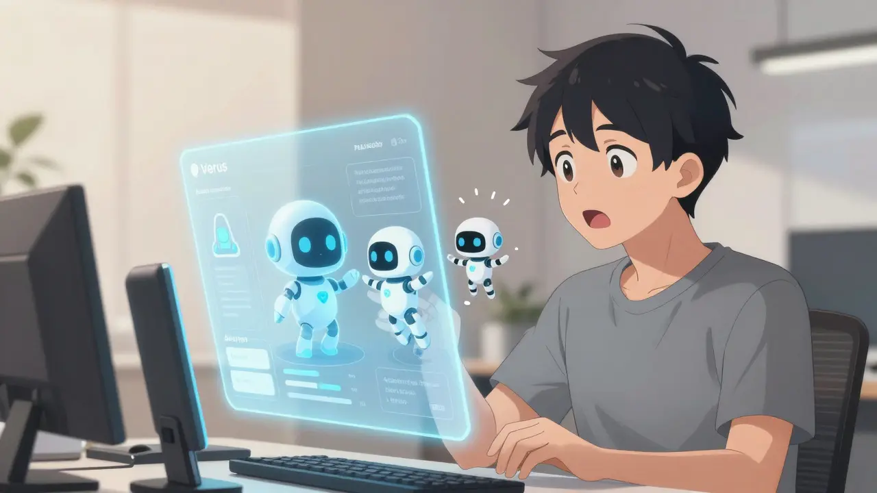 User deploying an AI agent via holographic Verus interface