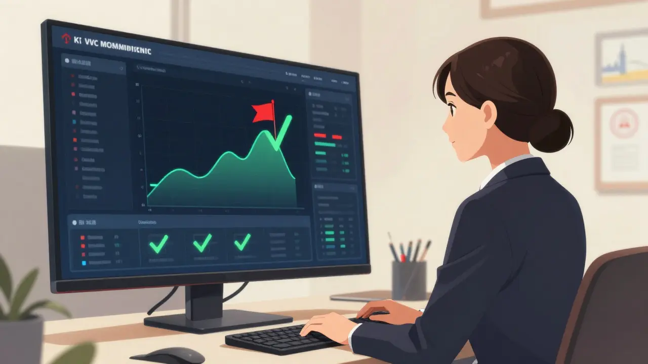 Anime compliance officer monitoring transactions securely