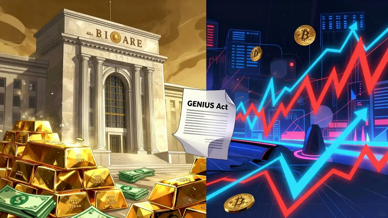 Fed reserve vs crypto volatility illustrated in anime style