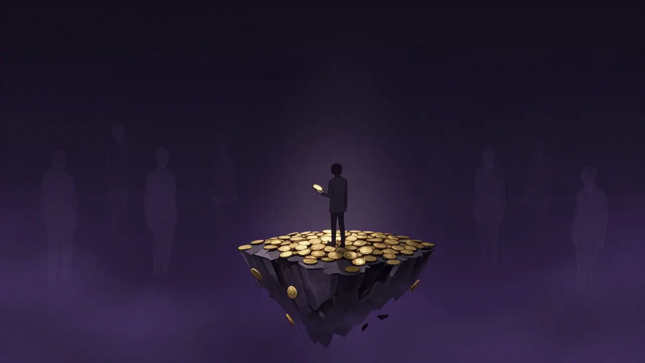Lonely figure on small island in void symbolizing low liquidity