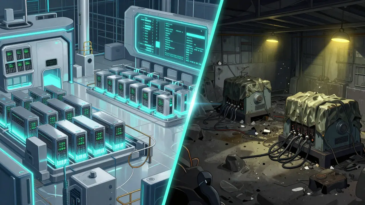 Contrast between efficient industrial mine and failing small operation