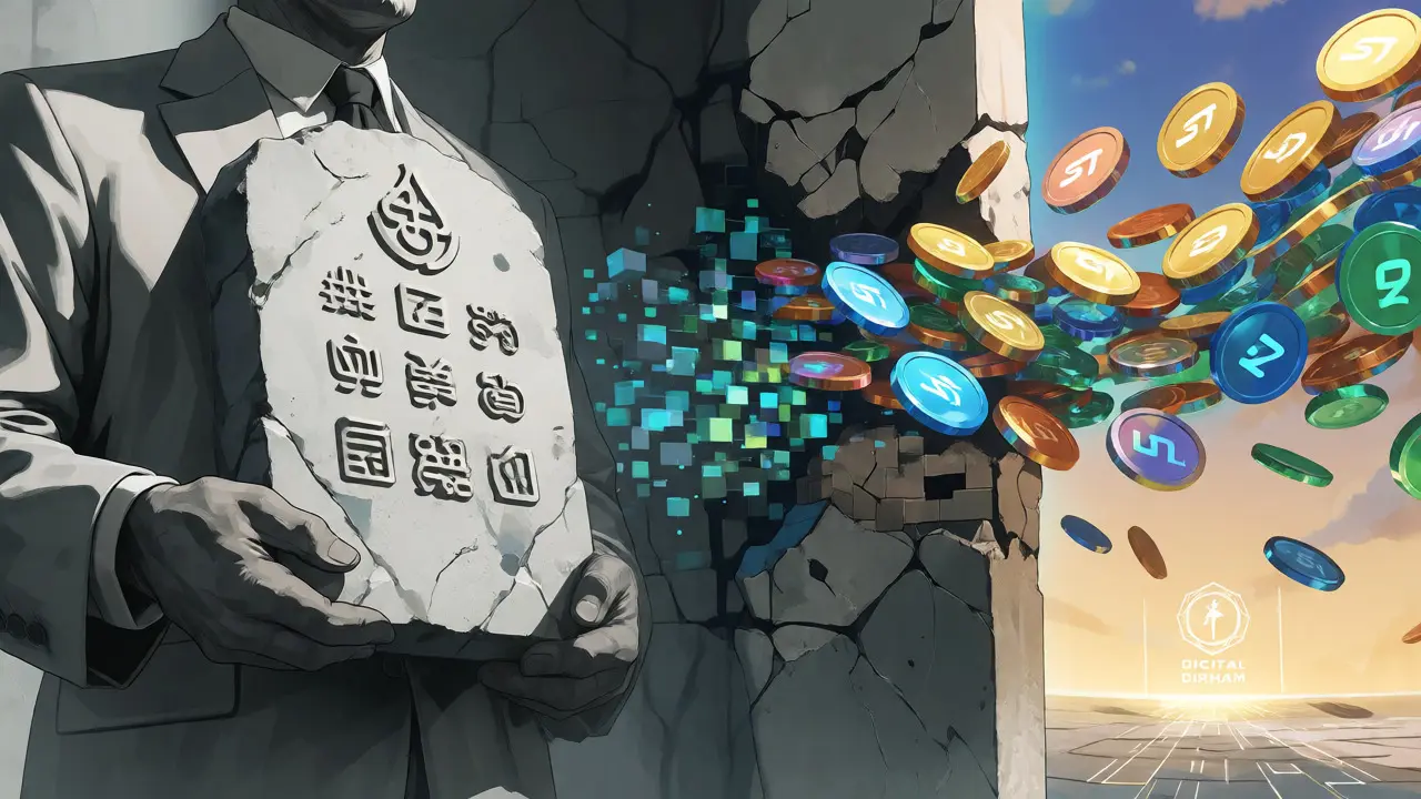 Abstract anime art of crypto breaking through bank regulations