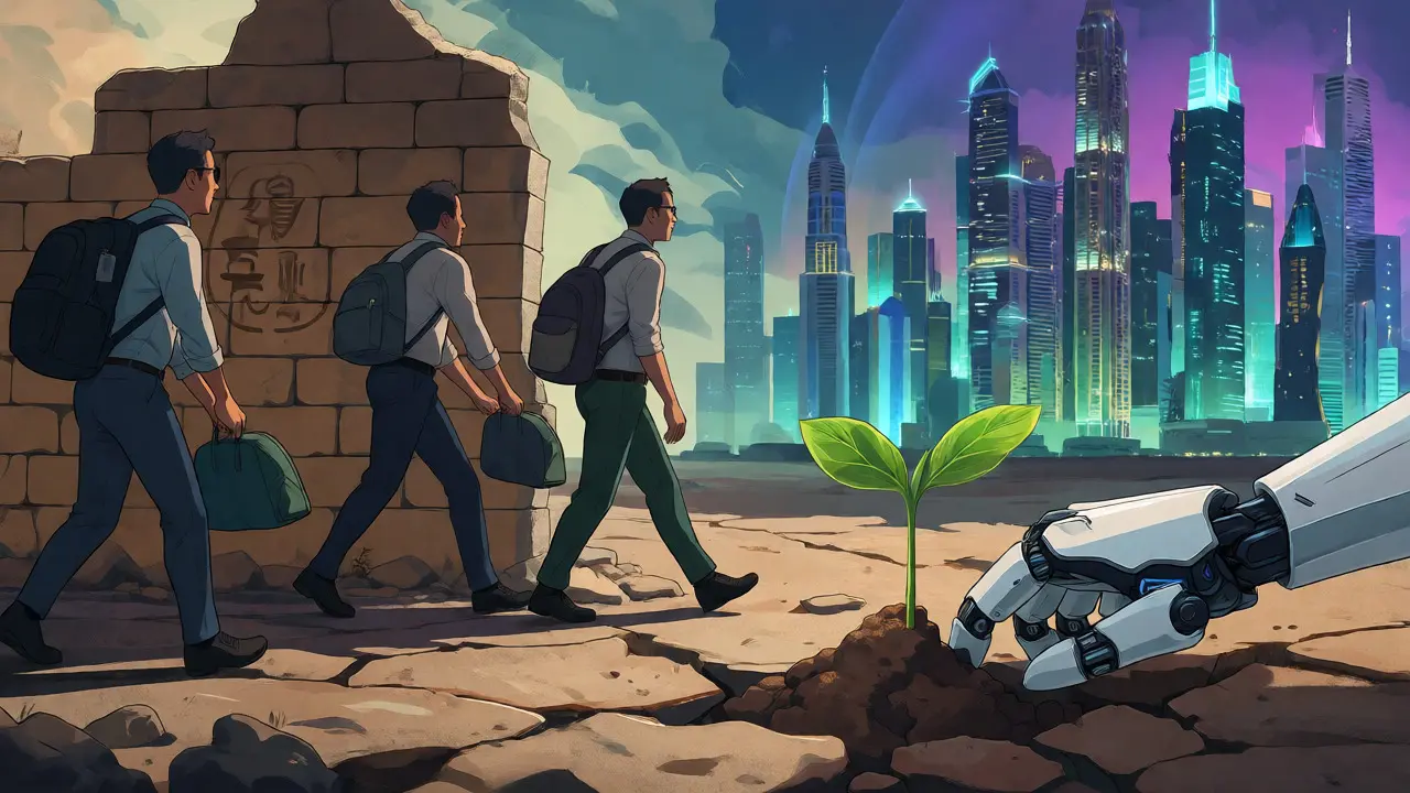Anime concept of entrepreneurs leaving Egypt for better opportunities