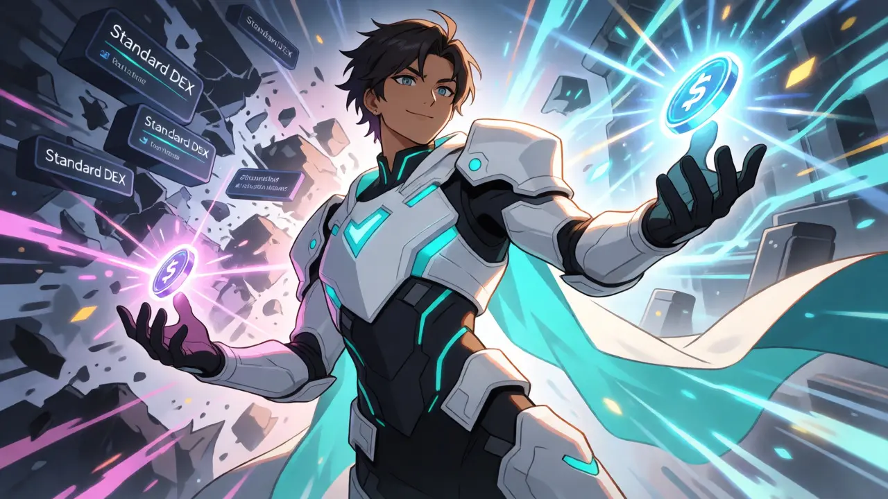 Anime hero efficiently linking farm, loan, and swap