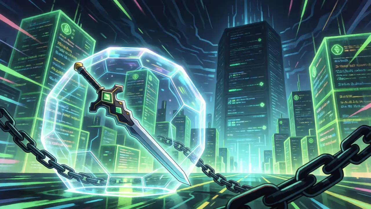 Cyberpunk anime scene showing a game asset weighed down by gas fees.