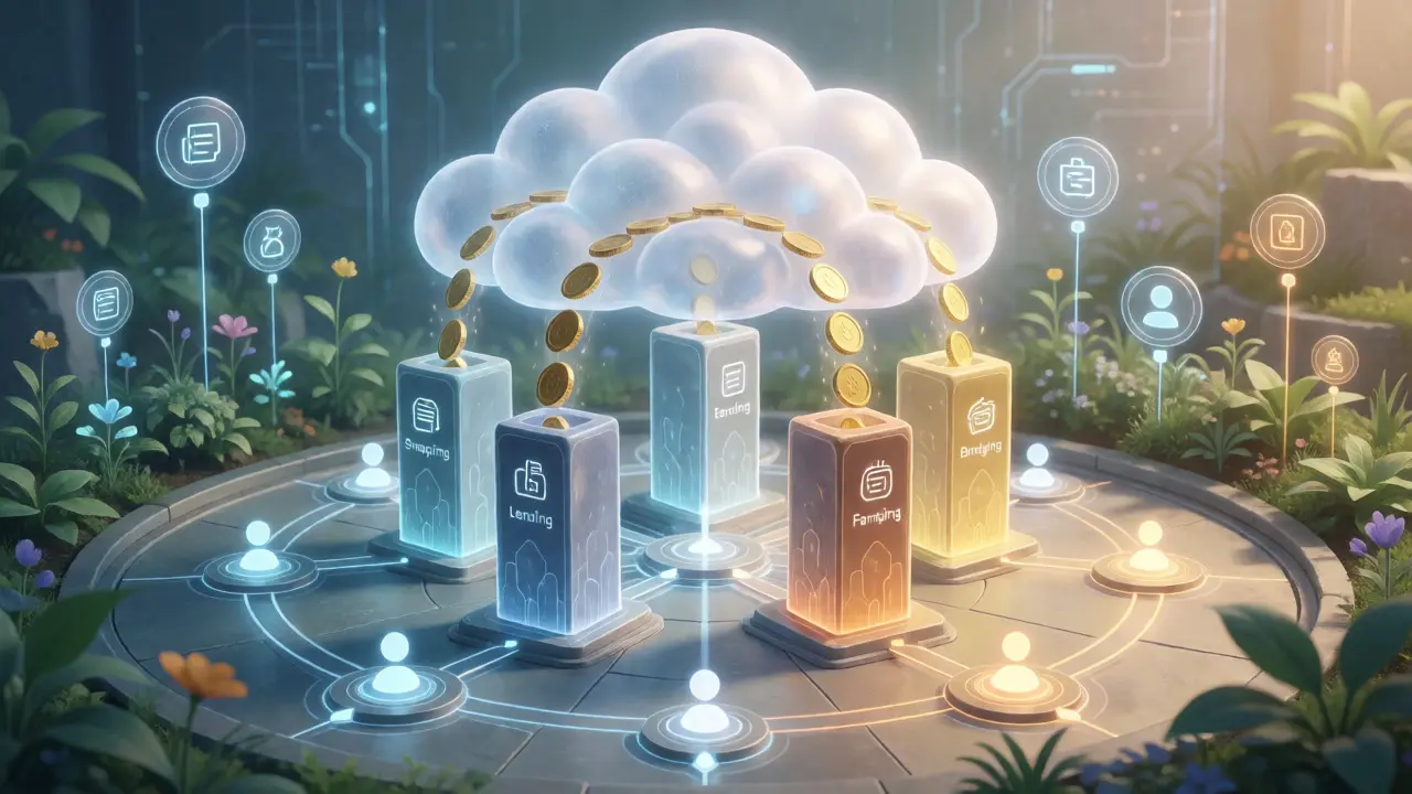 Stylized APYCloud redistributing golden fees to users